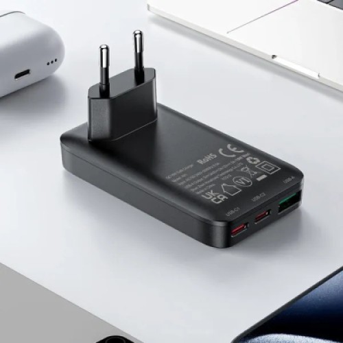 Зарядное устройство Acefast 3xUSB 65W (2xUSB-C+USB-A) Gan A100 Fast Charger Ultra thin black (6974316283492)