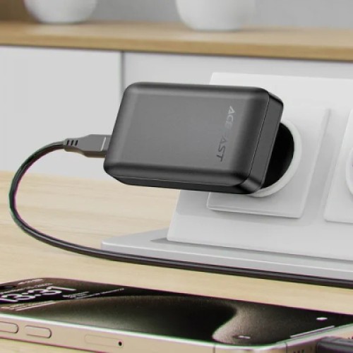 Зарядное устройство Acefast 3xUSB 65W (2xUSB-C+USB-A) Gan A100 Fast Charger Ultra thin black (6974316283492)