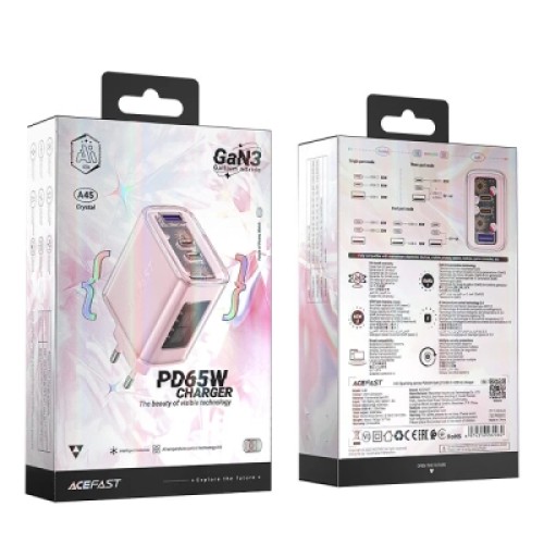 Зарядное устройство Acefast 3xUSB 65W (2xUSB-C+USB-A) Gan A45 Fast Charger Cherry blossom (6974316282082)