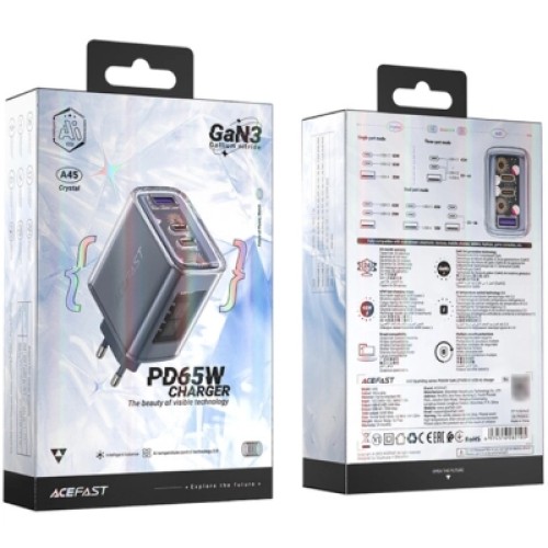 Зарядное устройство Acefast 3xUSB 65W (2xUSB-C+USB-A) Gan A45 Fast Charger Mountain mist (6974316282099)