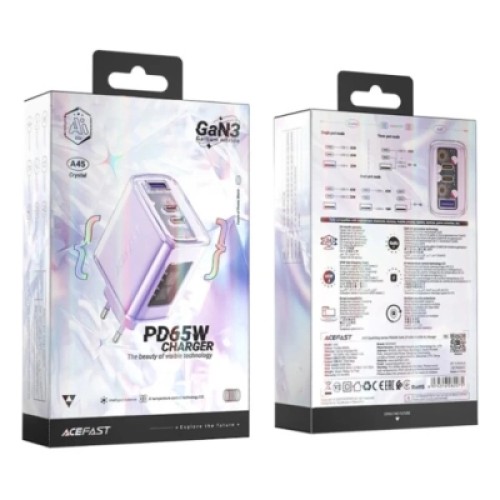 Зарядное устройство Acefast 3xUSB 65W (2xUSB-C+USB-A) Gan A45 Fast Charger Purple alfalfa (6974316282075)