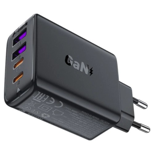 Зарядное устройство Acefast 4xUSB 45W (2xUSB-C+2xUSB-A) Gan A61 Fast Charger Black (6974316282754)