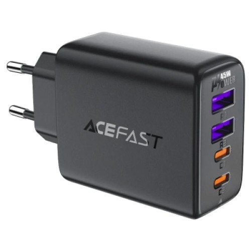 Зарядное устройство Acefast 4xUSB 45W (2xUSB-C+2xUSB-A) Gan A61 Fast Charger Black (6974316282754)