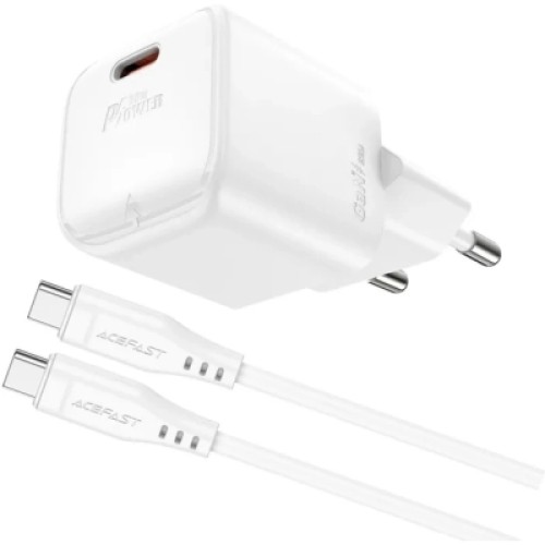 Зарядное устройство Acefast USB-C 20W Gan A73 mini + USB-C cable Fast Charger White (6974316282655)