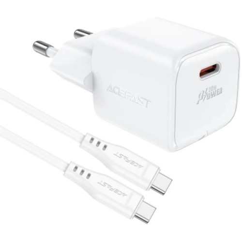 Зарядное устройство Acefast USB-C 20W Gan A73 mini + USB-C cable Fast Charger White (6974316282655)