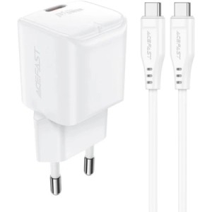 Зарядное устройство Acefast USB-C 20W Gan A73 mini + USB-C cable Fast Charger White (6974316282655)