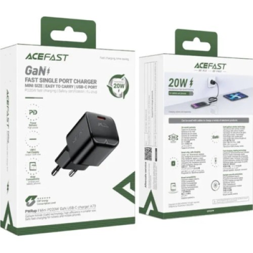 Зарядное устройство Acefast USB-C 20W Gan A73 mini Fast Charger Black (6974316282648)