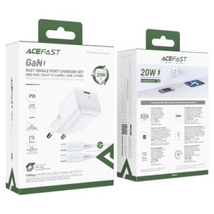 Зарядное устройство Acefast USB-C 30W Gan A77 mini + USB-C cable Fast Charger White (6974316282853)