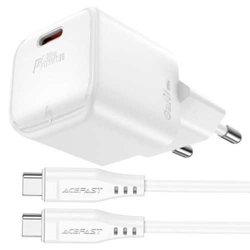 Зарядное устройство Acefast USB-C 30W Gan A77 mini + USB-C cable Fast Charger White (6974316282853)