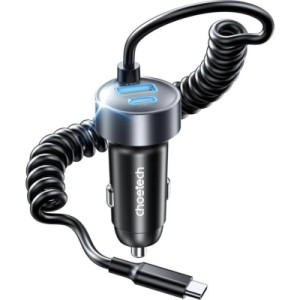 Зарядное устройство Choetech 2xUSB 65W (1xUSB-C+1USB-A) PD 30W with spring Type-C cable 1.2M black (TC0030-BK)