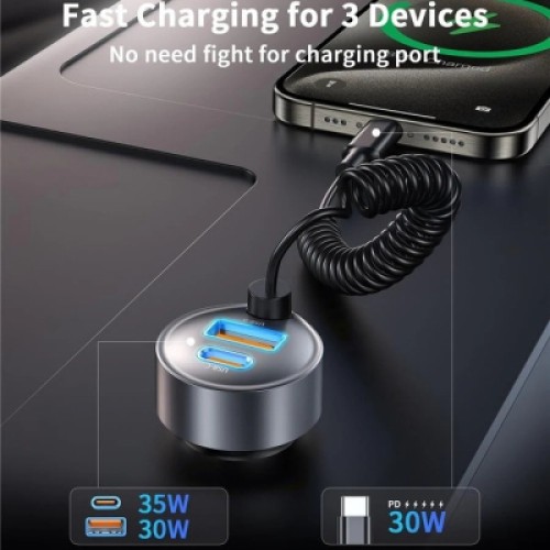 Зарядное устройство Choetech 2xUSB 65W (1xUSB-C+1USB-A) PD 30W with spring Type-C cable 1.2M black (TC0030-BK)