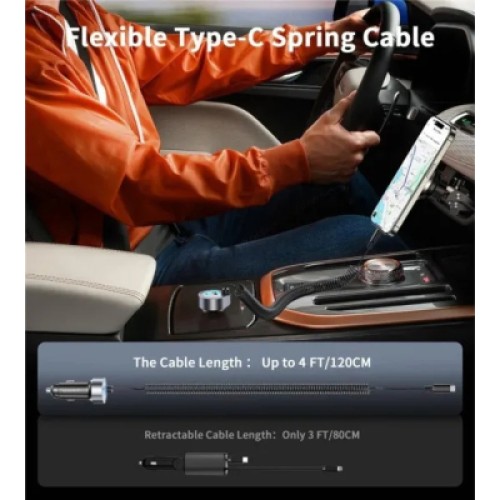 Зарядное устройство Choetech 2xUSB 65W (1xUSB-C+1USB-A) PD 30W with spring Type-C cable 1.2M black (TC0030-BK)