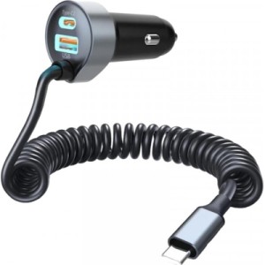 Зарядное устройство Choetech 2xUSB 65W (1xUSB-C+1USB-A) PD 30W with spring Type-C cable 1.2M black (TC0030-BK)