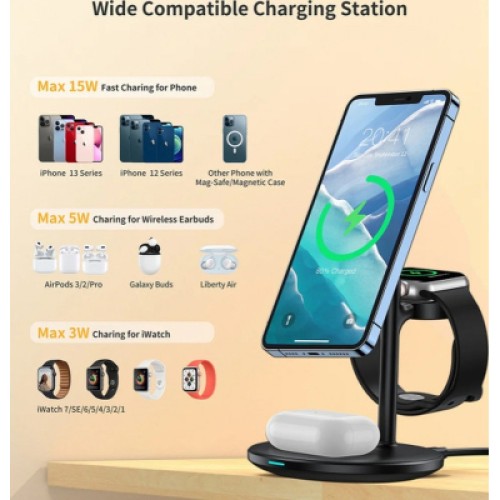 Зарядное устройство Choetech 15W 3-in-1 Magnetic Wireless Fast Charger black (T585-F-101-CCBK)