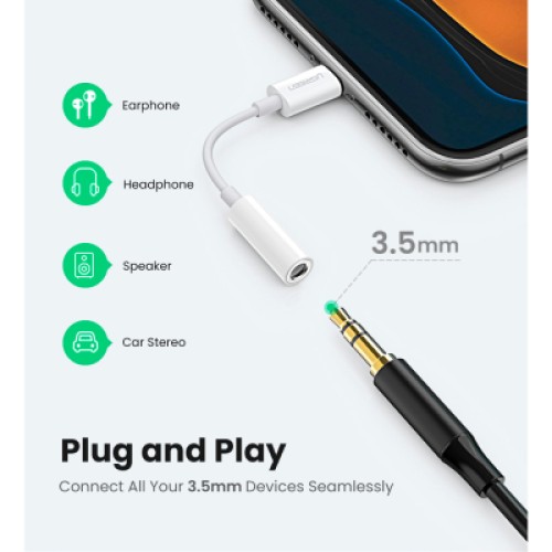 Переходник Lightning to 3.5 mm 0.1m Headphone Jack Adapter Model US212 white Ugreen (30759)