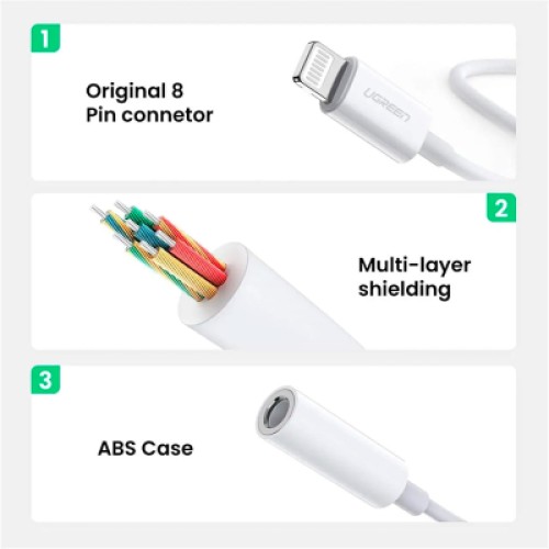 Переходник Lightning to 3.5 mm 0.1m Headphone Jack Adapter Model US212 white Ugreen (30759)