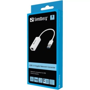 Перехідник USB 3.0 Type-A to Ethernet RJ45 1000Mb Sandberg (133-90)