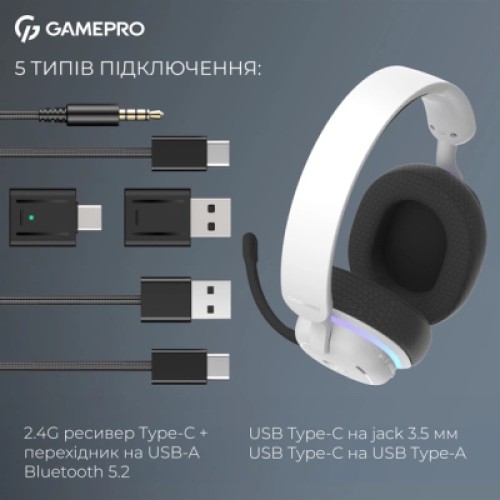 Наушники GamePro Asgard Bragi 7.1 RGB Tri-Mod White (HSW250W)