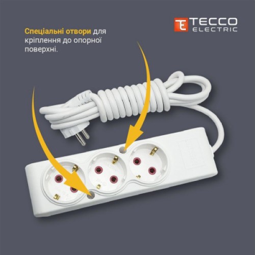 Сетевой удлинитель TECCO 3м 2 поста white (8681277841118)