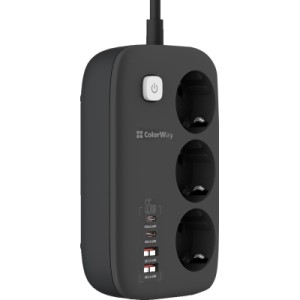 Мережевий фільтр живлення ColorWay CW-CHE34PDB 3 роз/4USB GaN3 Pro (CW-CHE34PDB)