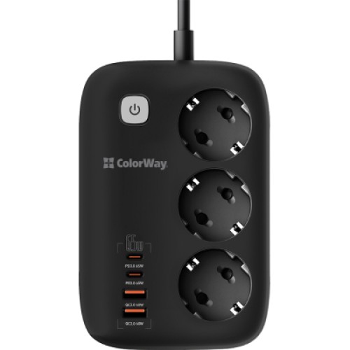 Сетевой фильтр питания ColorWay CW-CHE34PDB 3 роз/4USB GaN3 Pro (CW-CHE34PDB)