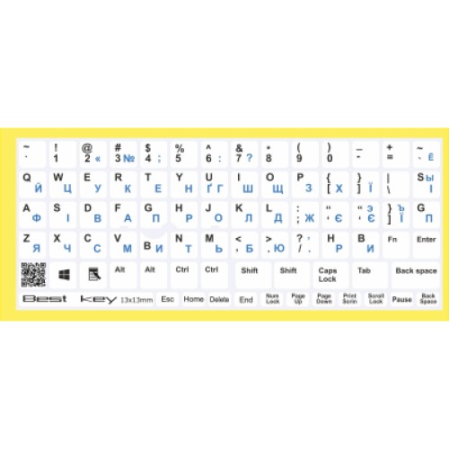 Наклейка на клавиатуру BestKey непрозрачная белая основа, 76, синий (BKU13WHI_BLU)