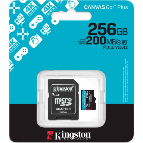 Карта памяти Kingston 256GB microSDXC сlass 10 UHS-I U3 V30 A2 Canvas Go Plus G4 (SDCG4/256GB)