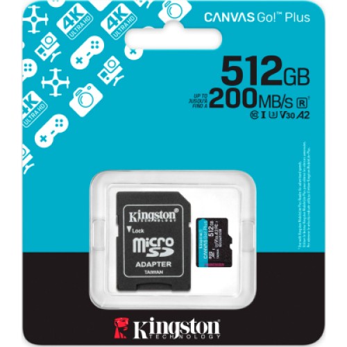 Карта памяти Kingston 512GB microSDXC сlass 10 UHS-I U3 V30 A2 Canvas Go Plus G4 (SDCG4/512GB)