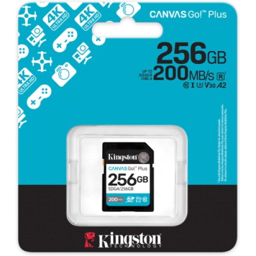 Карта памяти Kingston 256GB SDXC сlass 10 UHS-I U3 V30 Canvas Go Plus G4 (SDG4/256GB)