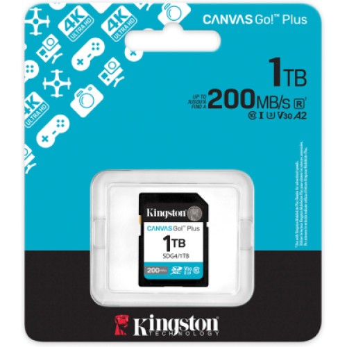 Карта памяти Kingston 1TB SDXC сlass 10 UHS-I U3 V30 Canvas Go Plus G4 (SDG4/1TB)