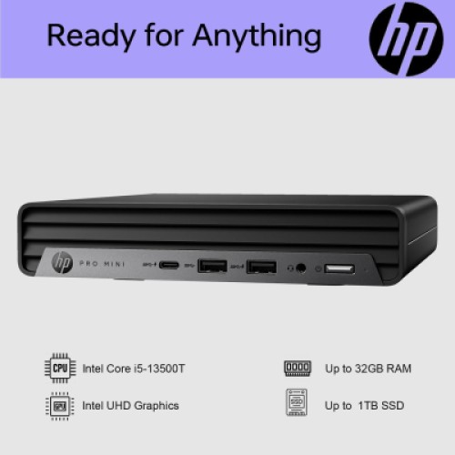 Компьютер HP Pro 400 G9 Mini / i3-13100T, 8, 512, WiFi, кл+м, Win11P (884V0EA)