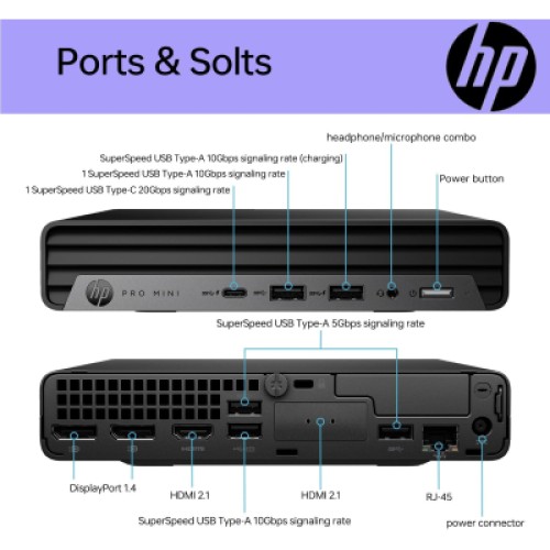 Компьютер HP Pro 400 G9 Mini / i3-13100T, 8, 512, WiFi, кл+м, Win11P (884V0EA)