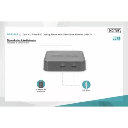 Док-станция для накопителей Digitus Dual M.2 NVMe SSD USB Type-C 3.2 Black (DA-71545)