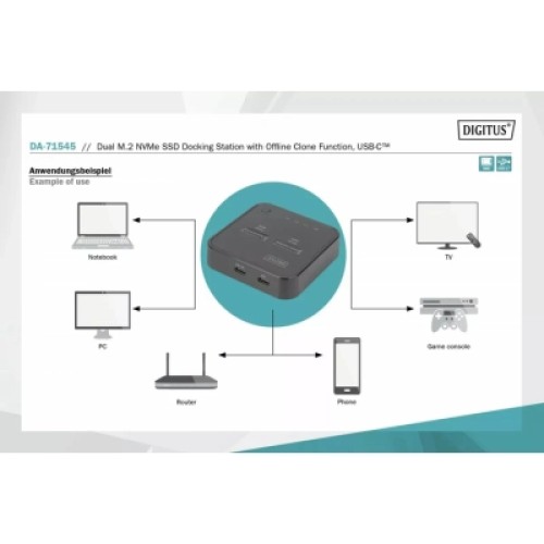 Док-станция для накопителей Digitus Dual M.2 NVMe SSD USB Type-C 3.2 Black (DA-71545)