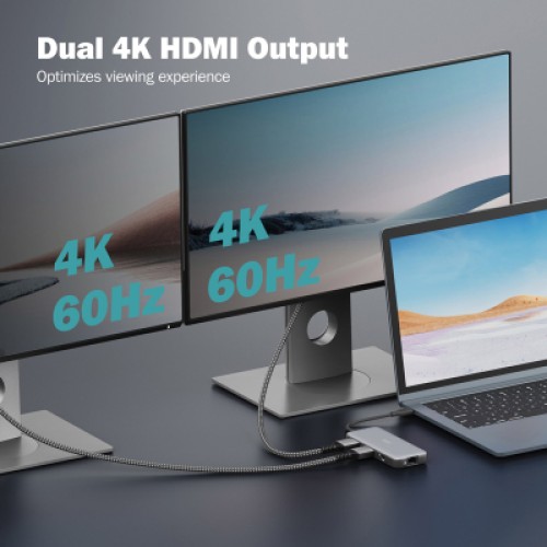 Порт-репликатор Digitus USB-C > 2xHDMI/2xUSB-A/USB-C/SD/MicroSD/RJ54 (DA-70915)