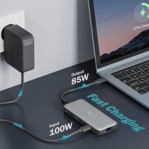 Порт-репликатор Digitus USB-C > 2xHDMI/2xUSB-A/USB-C/SD/MicroSD/RJ54 (DA-70915)
