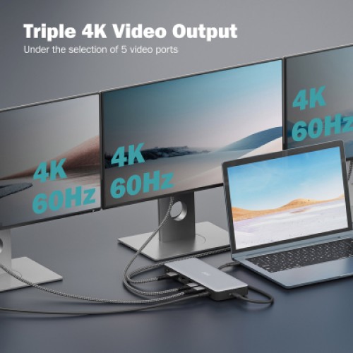 Порт-репликатор Digitus USB-C > 3xHDMI/2xDP/4xUSB-A/USB-C/RJ54/DC/Audio (DA-70918)