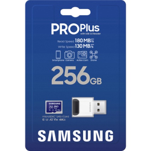 Карта памяти Samsung 256GB microSDXC class 10 UHS-I U3 V30 Pro Plus (MB-MD256SB/WW)