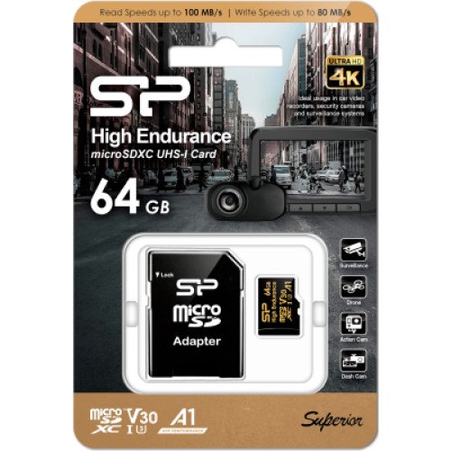 Карта памяти Silicon Power 64GB microSDXC class 10 UHS-I U3 V30 A1 High Endurance (SP064GBSTXDV3V1HSP)
