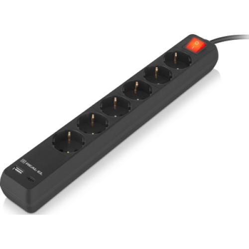 Сетевой удлинитель REAL-EL RS-PROTECT 605 3m, black (EL122300041)