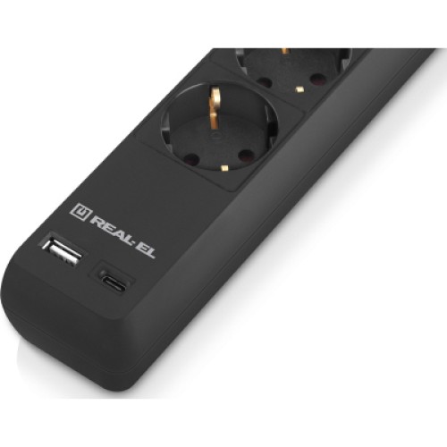 Сетевой удлинитель REAL-EL RS-PROTECT 605 3m, black (EL122300041)