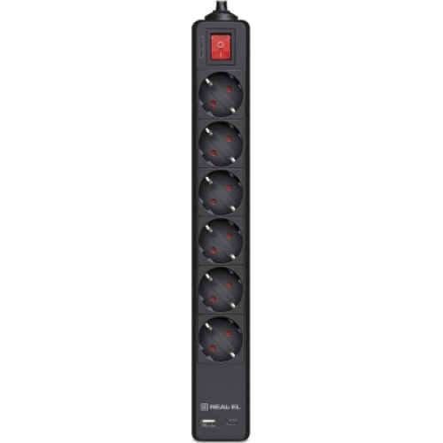 Сетевой удлинитель REAL-EL RS-PROTECT 605 3m, black (EL122300041)