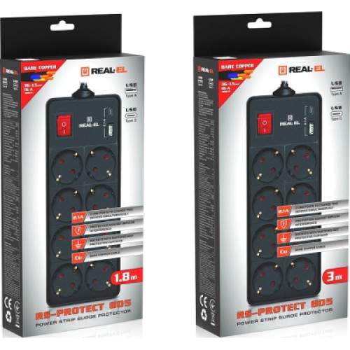Сетевой удлинитель REAL-EL RS-PROTECT 805 5m, black (EL122300043)