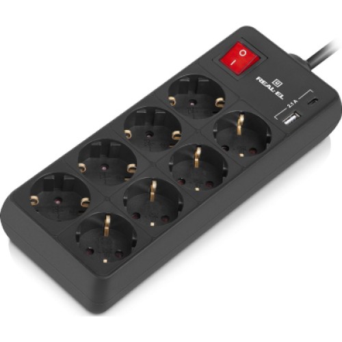 Сетевой удлинитель REAL-EL RS-PROTECT 805 5m, black (EL122300043)
