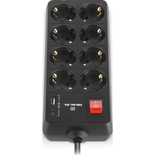 Сетевой удлинитель REAL-EL RS-PROTECT 805 5m, black (EL122300043)