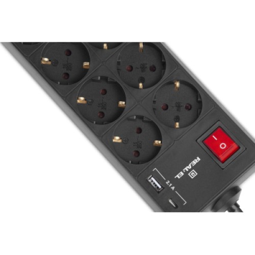 Сетевой удлинитель REAL-EL RS-PROTECT 805 5m, black (EL122300043)