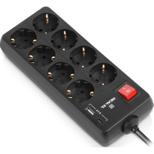 Сетевой удлинитель REAL-EL RS-PROTECT 805 5m, black (EL122300043)