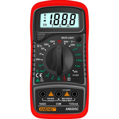 Цифровой мультиметр ANENG AN8205C, V, A, R, T, функция hFE (AN8205C)