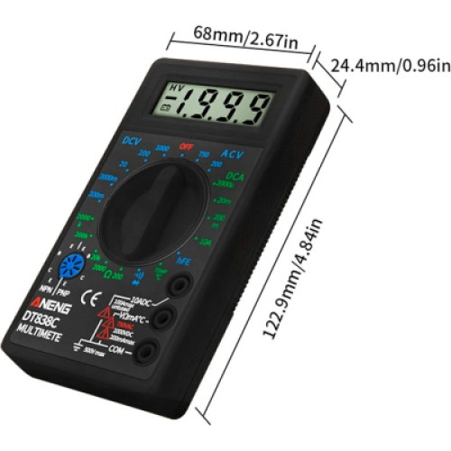 Цифровой мультиметр ANENG AN-DT838C, V, A, R, C, функція hFE (AN-DT838C)