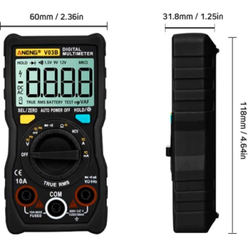 Цифровой мультиметр ANENG AN-V03B, V, A, R, F, з ємнісним діодом (AN-V03B)
